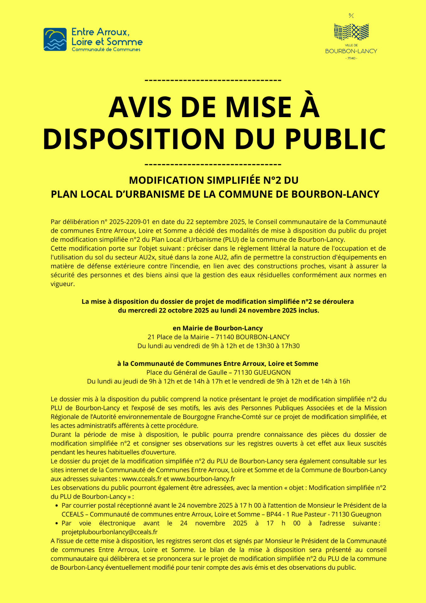 avis de mise à disposition du public